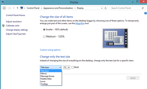 Windows 8 Display Properties